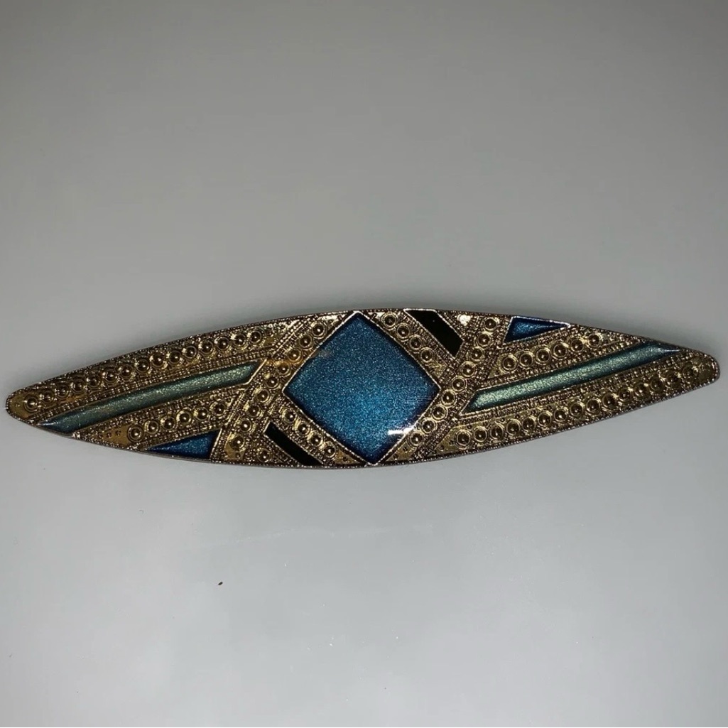Vintage Pierre Bex Enamel Blue And Gold Brooch Approx 3”